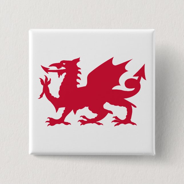 Red Welsh Dragon 2 Inch Square Button (Front)