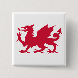 Red Welsh Dragon 2 Inch Square Button