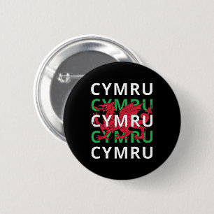 Red Welsh Dragon Cymru Repeating Text Wales Roots 2 Inch Round Button