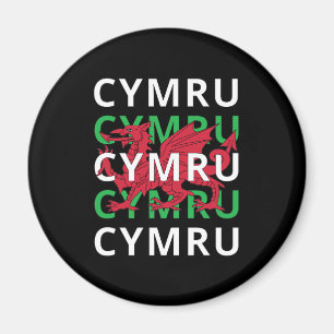 Red Welsh Dragon Cymru Repeating Text Wales Roots Magnet