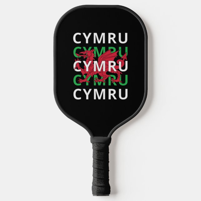 Red Welsh Dragon Cymru Repeating Text Wales Roots Pickleball Paddle (Front)