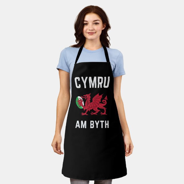 Red Welsh Dragon Cymru Roots Rugby Fan Wales Flag Apron (Worn)
