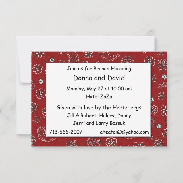 Red Western Bandana Custom Brunch Invitation 8 (Devant)