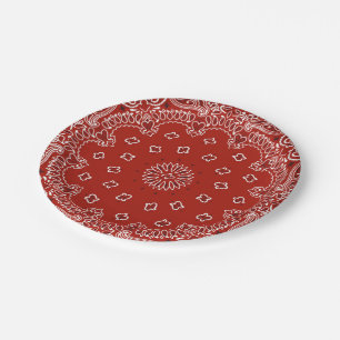 Red Western Bandana pattern party paper plate