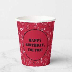 Red Western Bandana Print Birthday Party Paper Cups