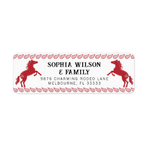 Red Western Rodeo Horse Adresse de retour Label -