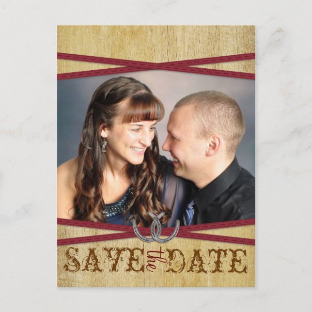 Red Western & Wood Save the Date Announcement Postcard (Front)