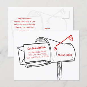 Red We've Moved Distressed Mailbox Moving Postcard