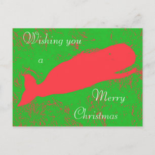 Red whale Christmas postcard