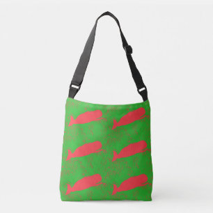 red  whales design green crossbody bag