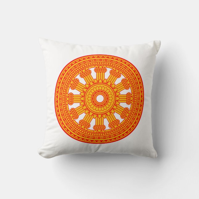 Red Wheel of Dharma (Buddhist Art) Throw Pillow (Front)