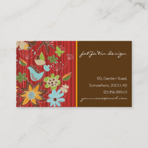 Red Whimsical Floral Garden Nature Bird Flowers Business Card