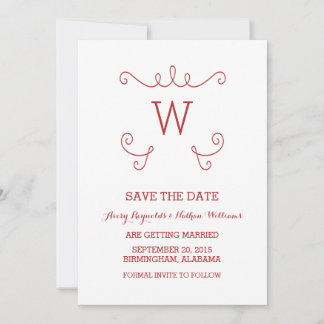 Red Whimsical Flourish Save the Date Invite