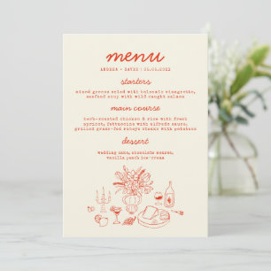 Red Whimsical Food Hand Drawn Wedding Menu Card