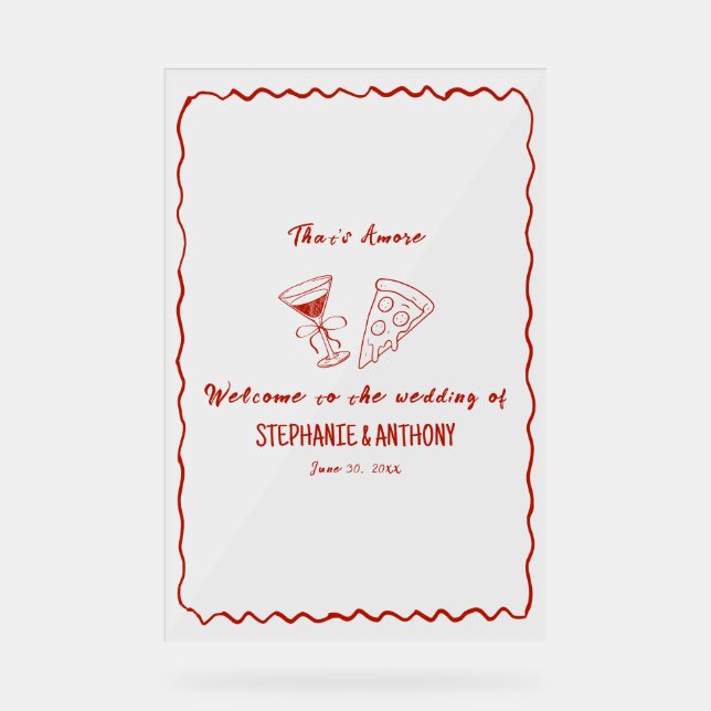 Red Whimsical Frame That's Amore Italian Wedding Acrylic Sign (Front)