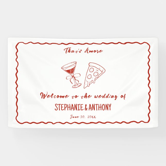 Red Whimsical Frame That's Amore Italian Wedding Banner (Horizontal)
