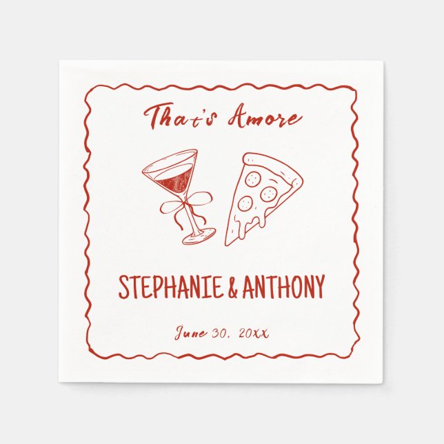 Red Whimsical Frame That's Amore Italian Wedding Napkin (Front)
