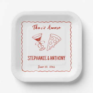 Red Whimsical Frame That's Amore Italian Wedding Paper Plate