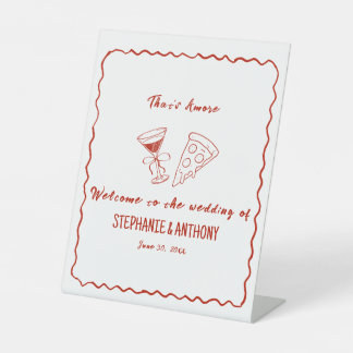 Red Whimsical Frame That's Amore Italian Wedding Pedestal Sign
