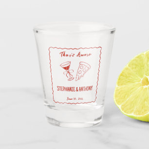 Red Whimsical Frame That's Amore Italian Wedding Shot Glass