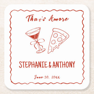 Red Whimsical Frame That's Amore Italian Wedding Square Paper Coaster