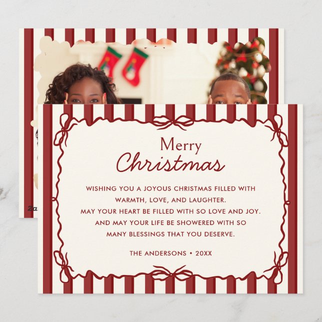 Red Whimsical Hand Drawn Doodle Christmas Photo  Holiday Card (Front/Back)