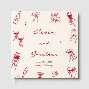 Red Whimsical Hand Drawn Wedding Guest Book