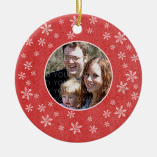 Red Whimsical Snowflakes Photo Ornament