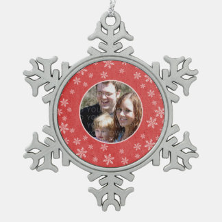 Red Whimsical Snowflakes Photo Pewter Ornament