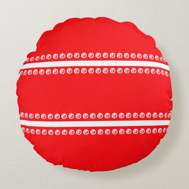 Red whine lines dots round pillow (Front)