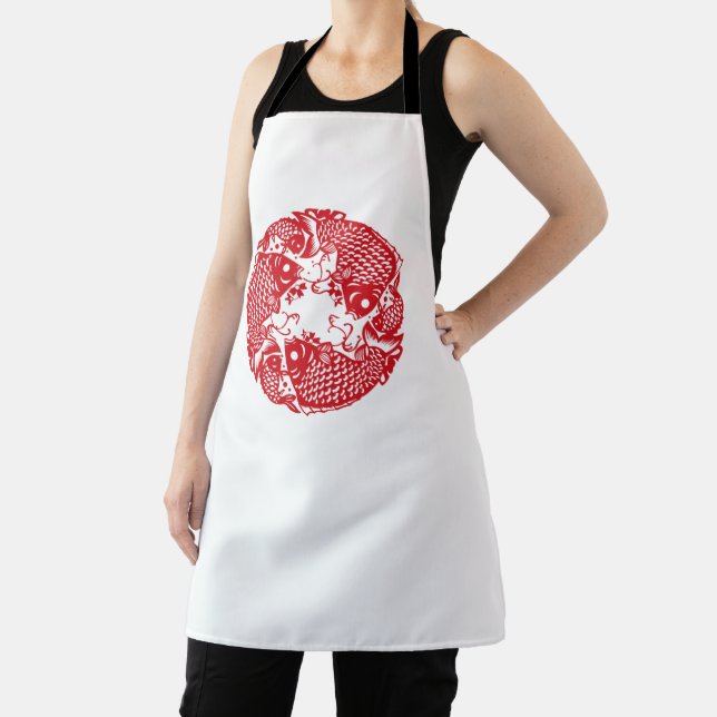Red Whirling Koi Carp Fish Group AoA Apron (Insitu)