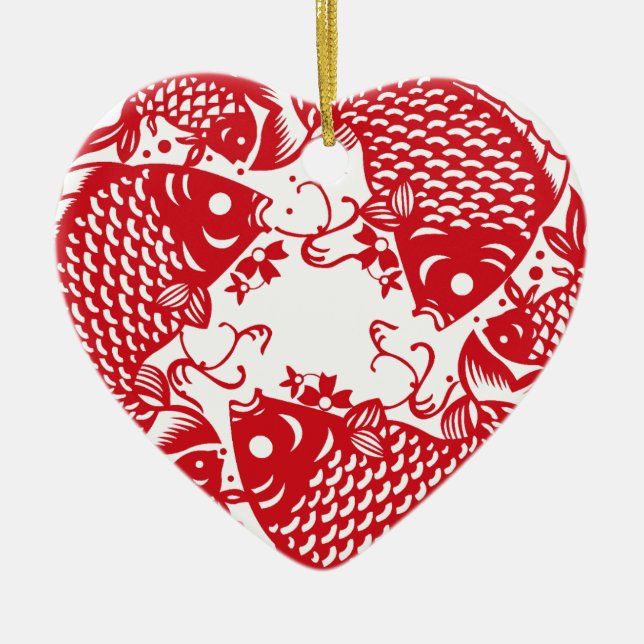 Red Whirling Koi Carp Fish Group Ceramic Ornament (Front)