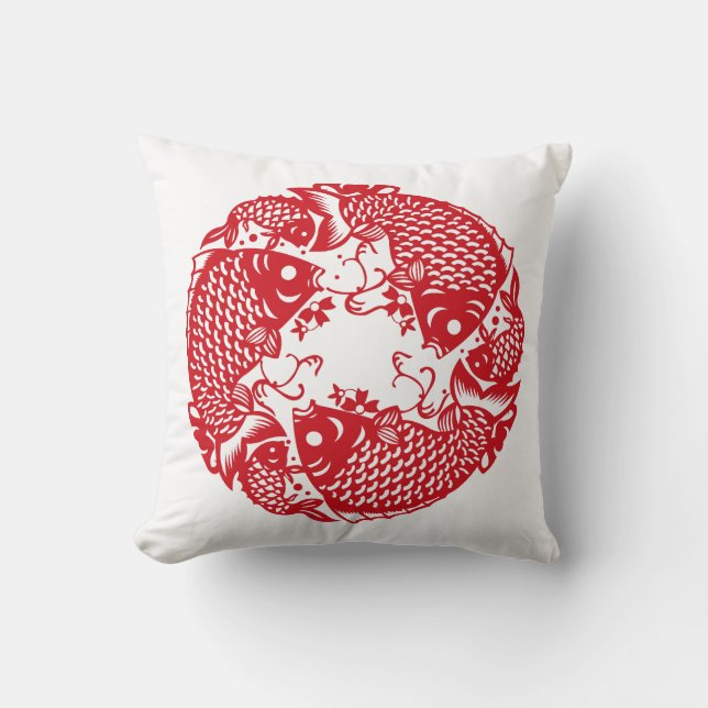 Red Whirling Koi Carp Fish Group Classic SqP Throw Pillow (Front)