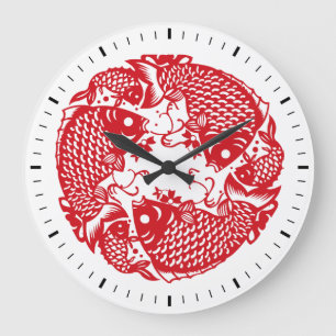 Red Whirling Koi Carp Fish Group Classic WC Large Clock