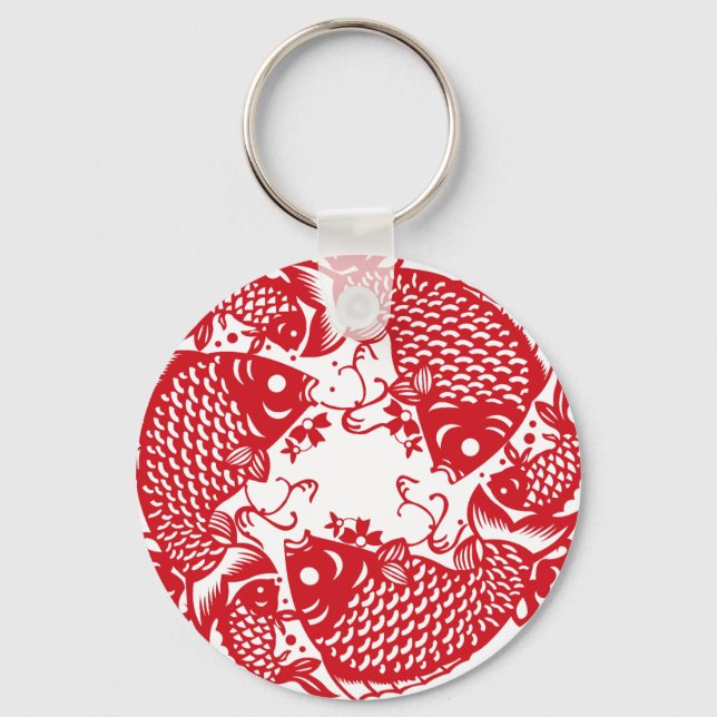 Red Whirling Koi Carp Fish Group Keychain (Front)