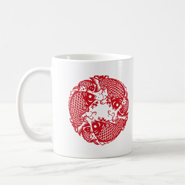 Red Whirling Koi Carp Fish Group Mug 1 (Left)