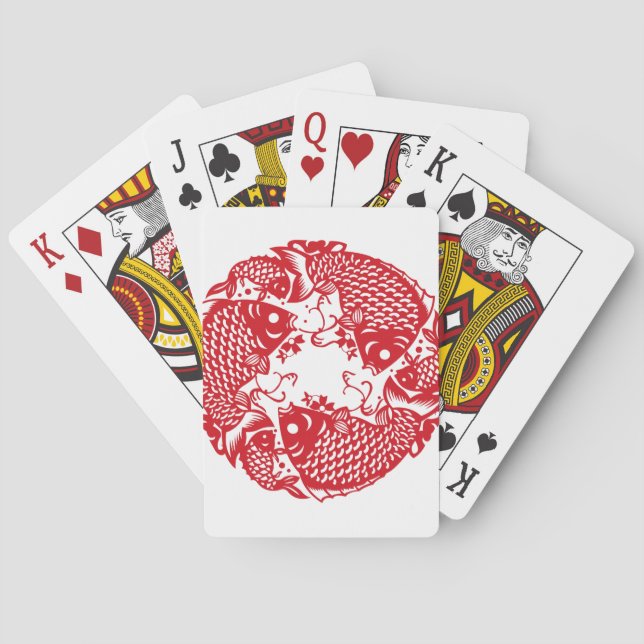 Red Whirling Koi Carp Fish Group Playing Cards (Back)