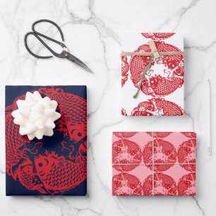 Red Whirling Koi Carp Fish Group WPS3 Wrapping Paper Sheet