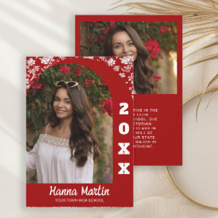 Red White 2-Photo Floral Arch Graduation  Announcement