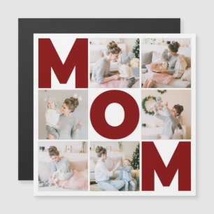 Red & White 6 Photo Collage Carte magnétique maman