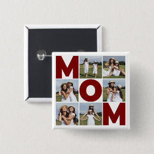 Red & White 6 Photo Collage Mom  2 Inch Square Button