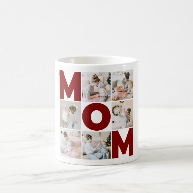 Red & White 6 Photo Collage Mom  Coffee Mug (Center)
