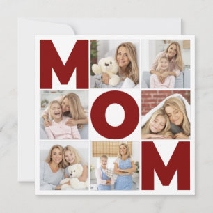 Red & White 6 Photo Collage Mom Flat Card