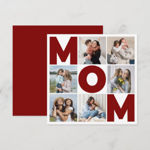 Red & White 6 Photo Collage Mom Flat Card