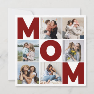 Red & White 6 Photo Collage Mom Flat Card