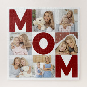 Red & White 6 Photo Collage Mom Jigsaw Puzzle