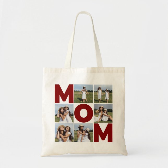 Red & White 6 Photo Collage Mom Tote Bag (Front)