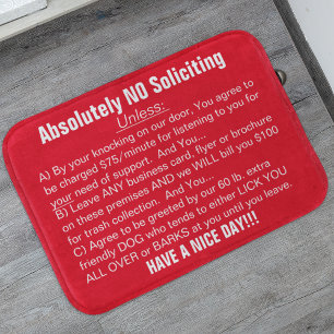 Red White Absolutely No Soliciting Doormat