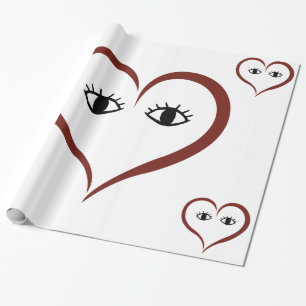 REd - White Abstract Art Heart Face Wrapping Paper
