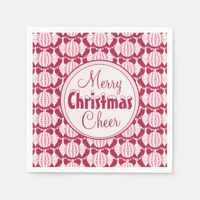 Red & White Abstract Christmas Bulbs w/ Snowy Font Napkin (Front)